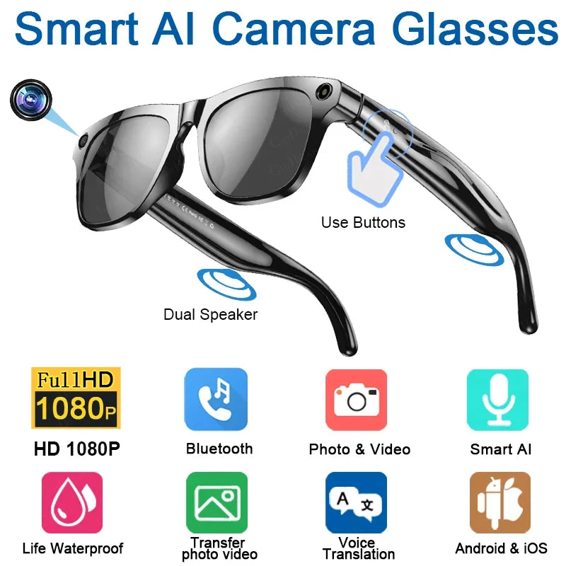 Lunettes Connectées IA 4K Ultra – Caméra, Traduction & Appels