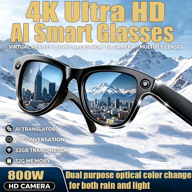 Lunettes Connectées IA 4K Ultra – Caméra, Traduction & Appels