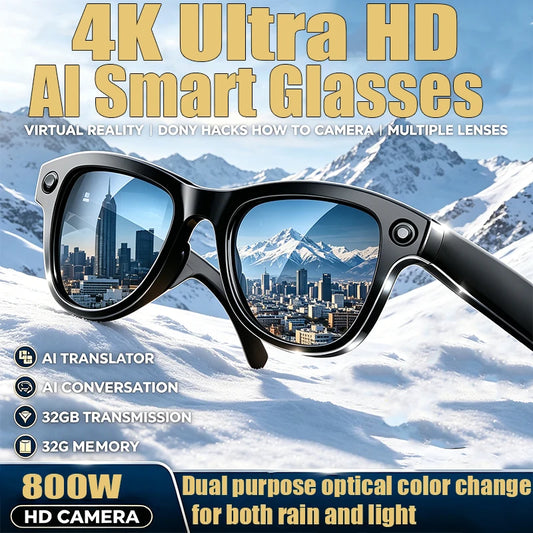 Lunettes Connectées IA 4K Ultra – Caméra, Traduction & Appels