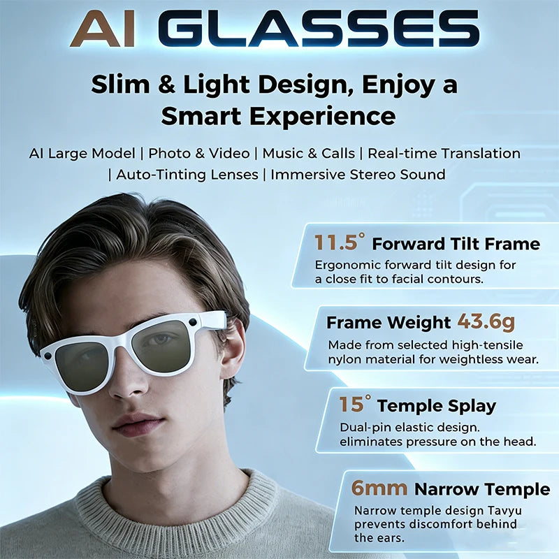 Lunettes Connectées IA 4K Ultra – Caméra, Traduction & Appels