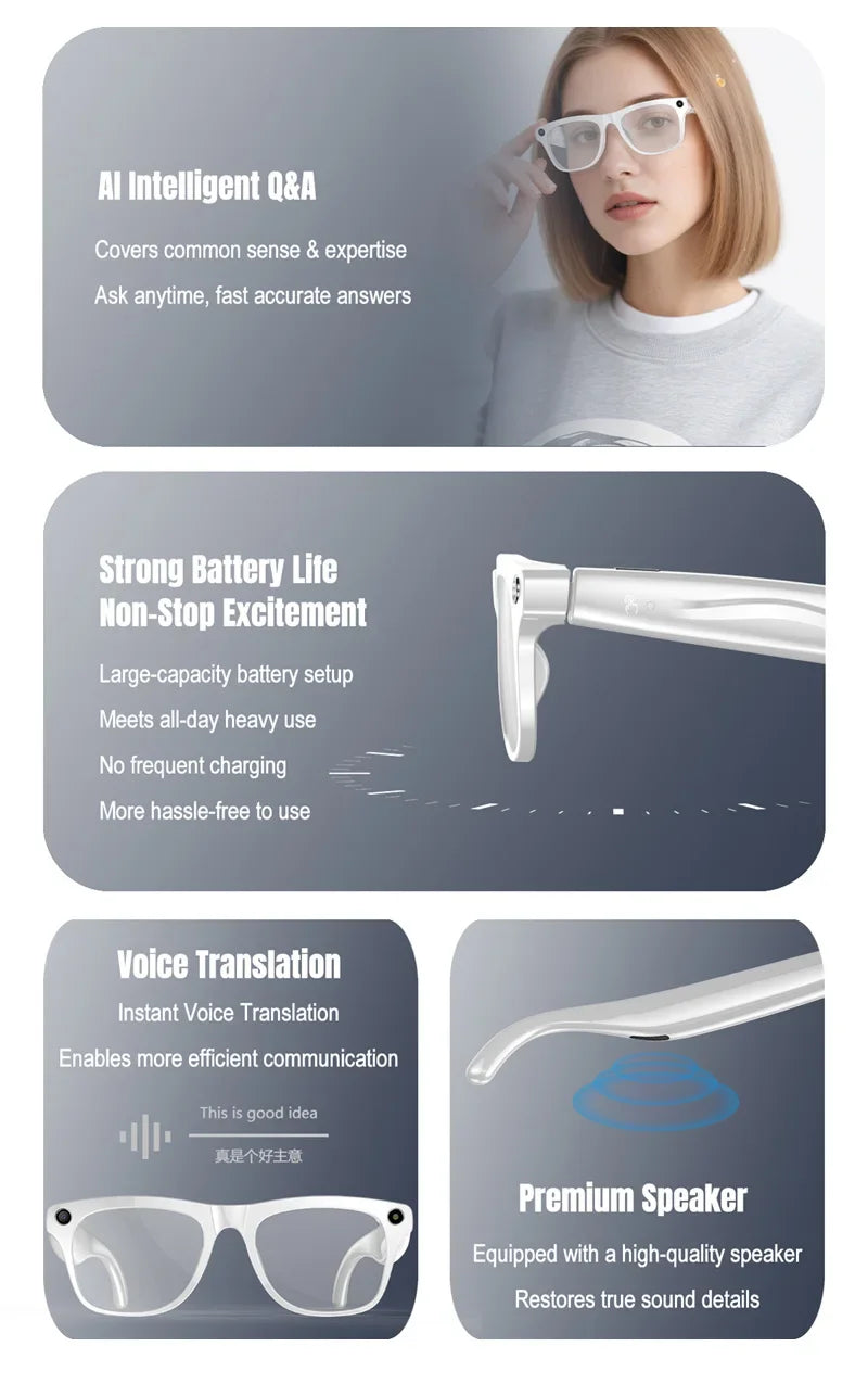 Lunettes Connectées IA 4K Ultra – Caméra, Traduction & Appels