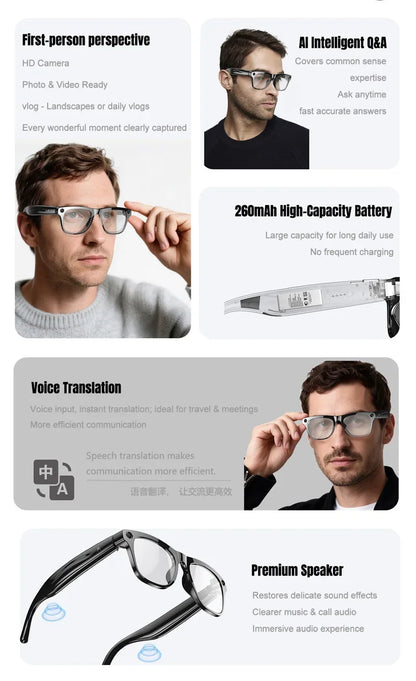 Lunettes Connectées IA 4K Ultra – Caméra, Traduction & Appels