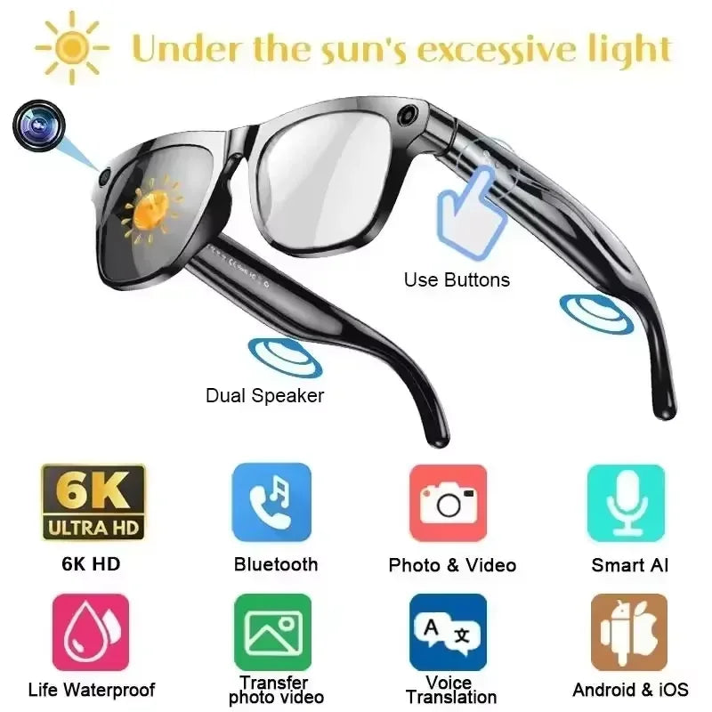 Lunettes Connectées IA 4K Ultra – Caméra, Traduction & Appels