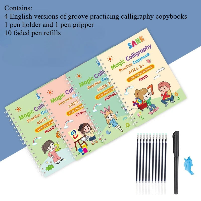 Sank Magic Practice Copybook Pen Preschools Kids Calligraphy English Verison Free Wiping Children Reusable Writing Book